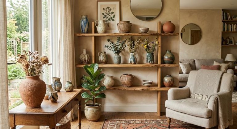 intérieur décoré avec vases en céramique artisanale