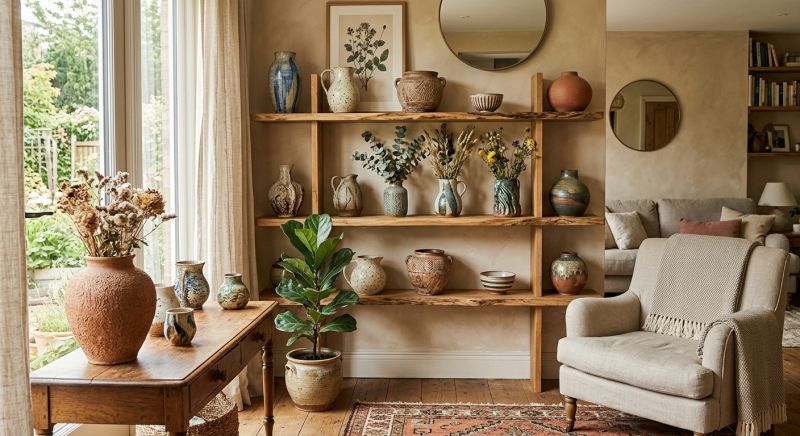 intérieur décoré avec vases en céramique artisanale